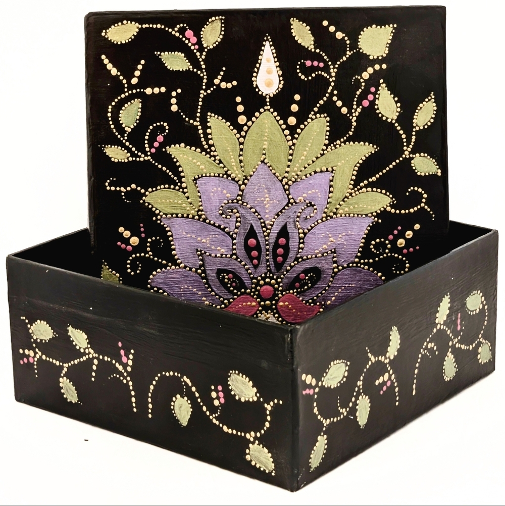 OOAK Artisan Mandala Storage Box — Contemporary Dot Mandala Object